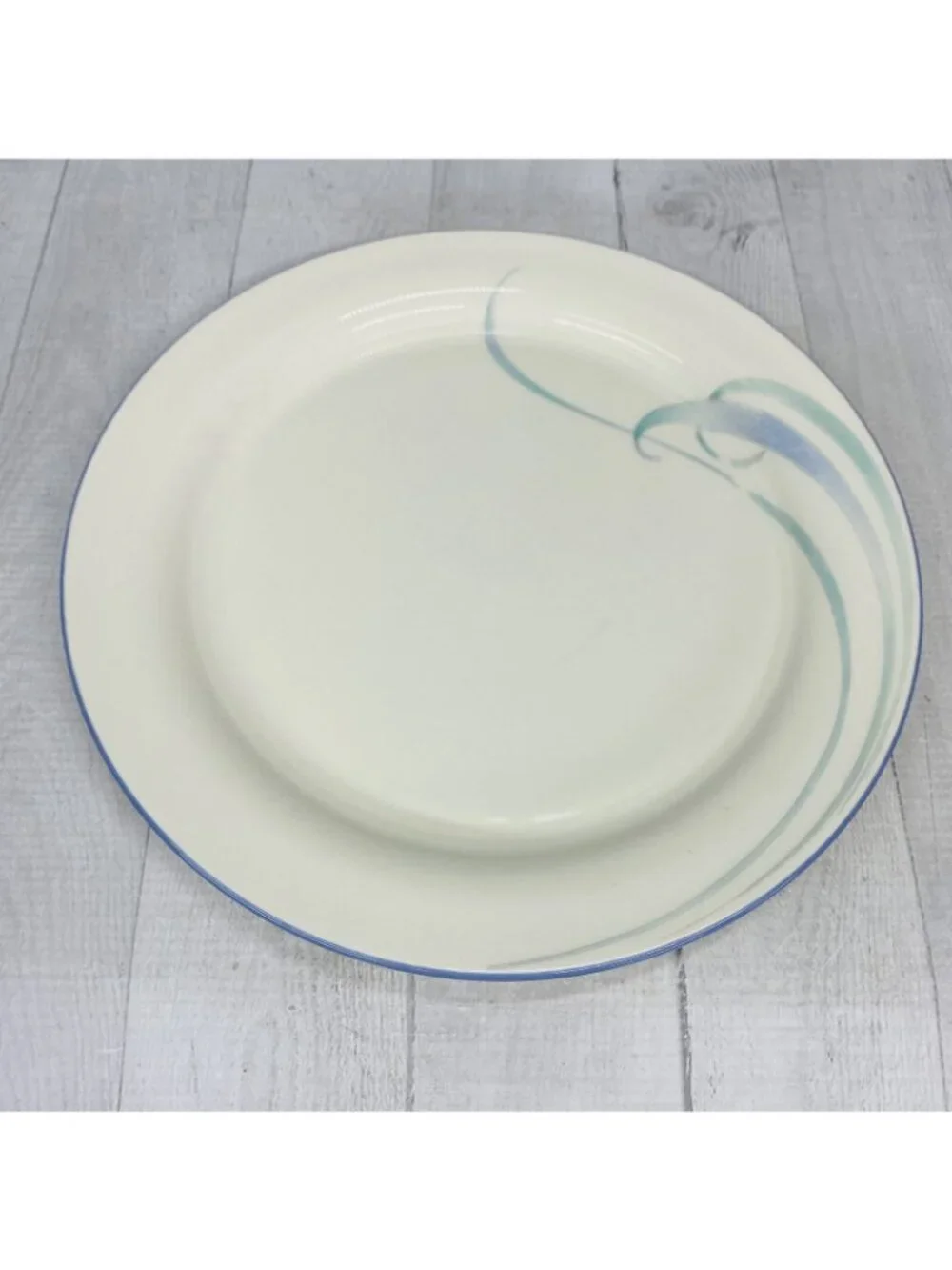 80's Lenox SKY BLUE BRUSHSTROKES Chinastone Green Blue Swirl Dinner Plate Set 4